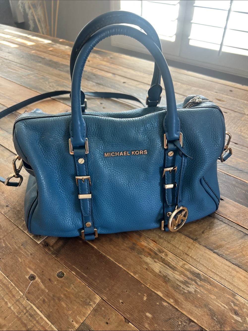 Michael Kors Teal Pebbled Leather handbag with Gold Hardware